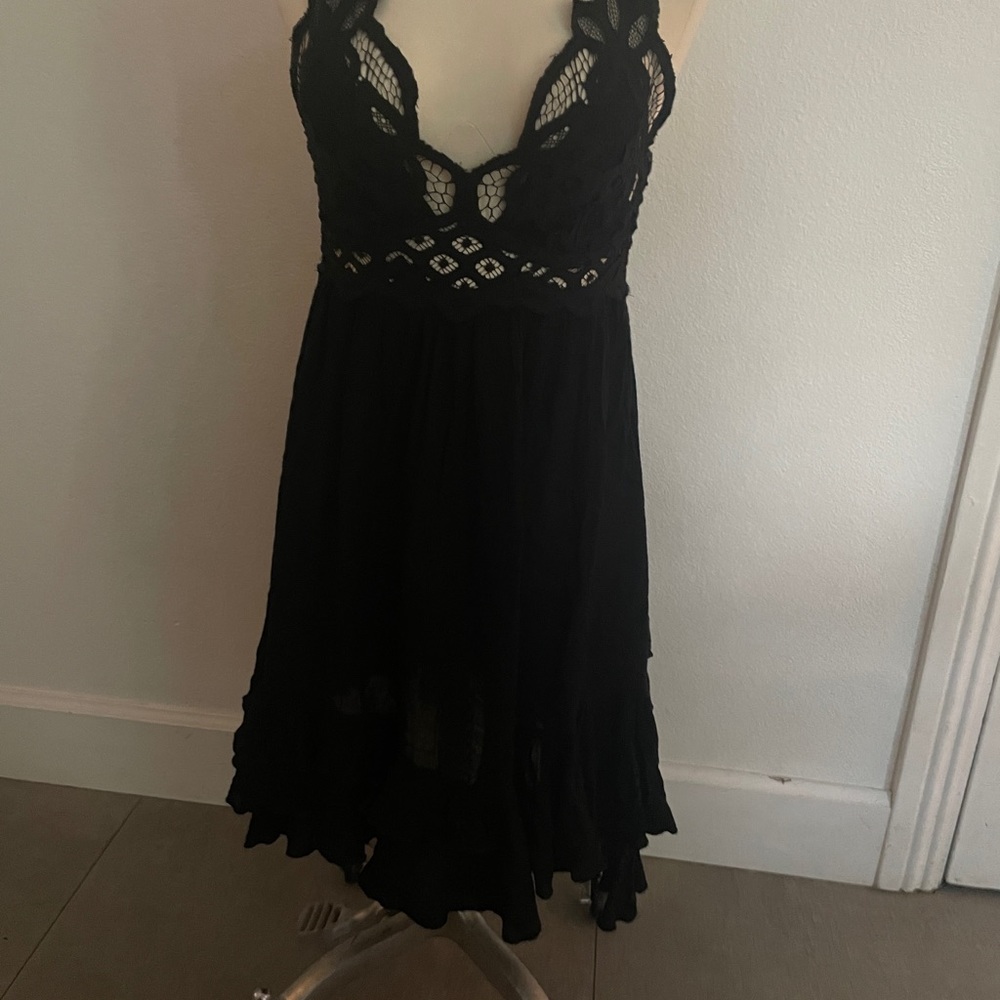 Freepeople Adella Lace Slip Ruffle Hiem Strappy Back Detail Flounce Mini Dress